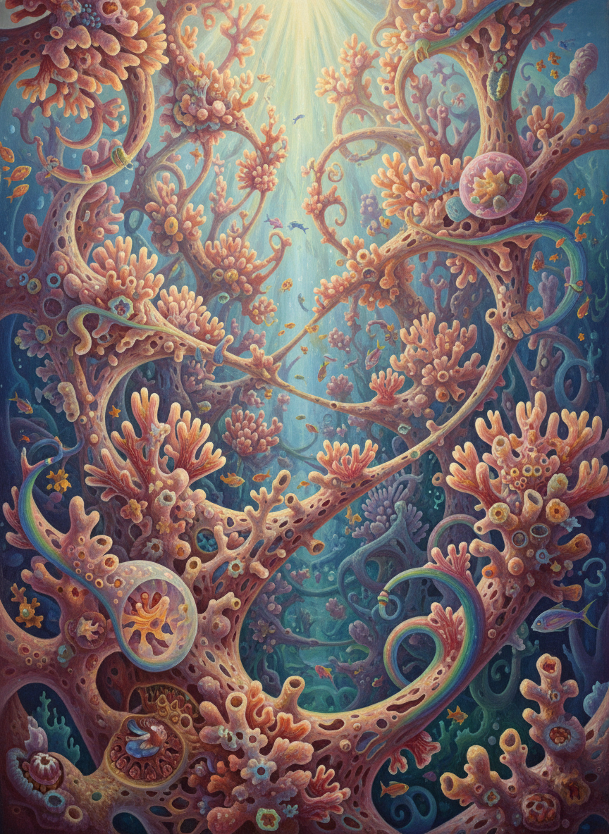 It was soft pink or beige or blue-grey, and around every knob and branch wavered a marvelous rainbow of color, like a visible aura.