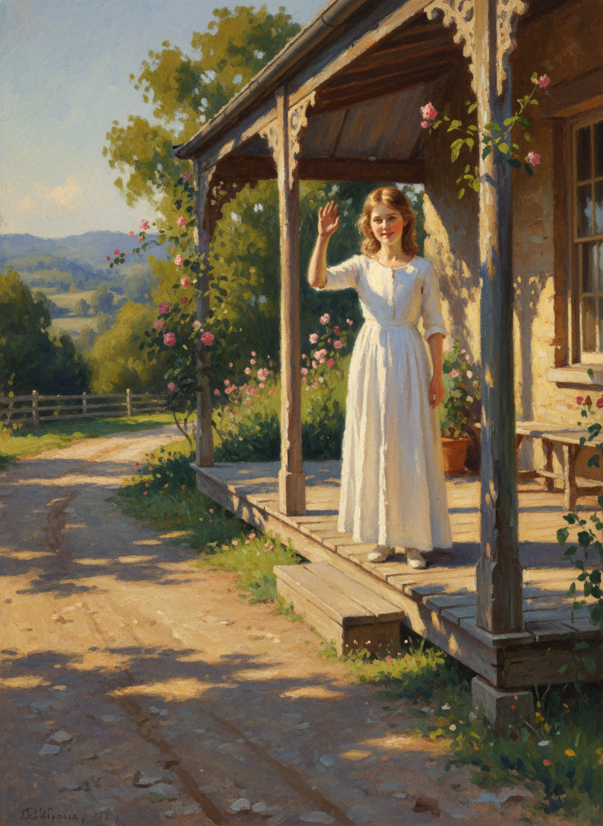 When old Rob’s car came sputtering along the road Meggie was at her station on the cottage veranda, hand raised in the signal that everything was fine and she needed nothing.