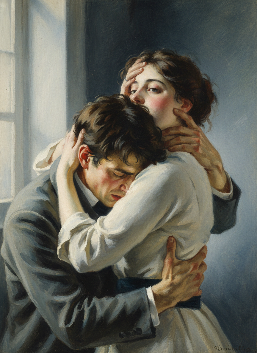 So he clung to her like a drowning man to a spar in a lonely sea, and soon, buoyant, rising again on a tide grown quickly familiar, he succumbed to the inscrutable fate which is a man’s.