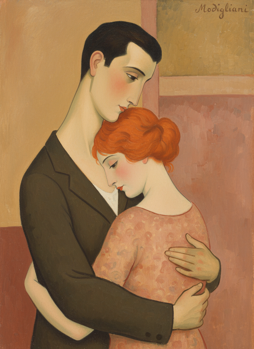 He pulled her into his arms and held her, stroking her bright hair.