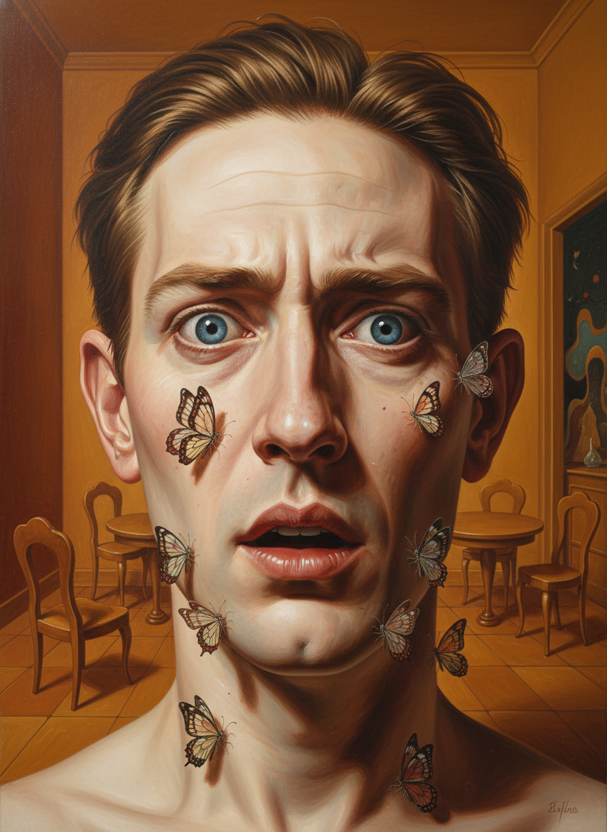 White-faced, trembling, he searched for speech; to have Meg turn on him, especially after the night, was like being bitten to death by a butterfly.