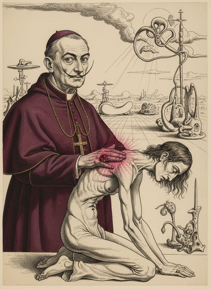 Cardinal Vittorio put his other hand on the bent shoulder, nodding a dismissal to the monk, then as the door closed softly his hand went from shoulder to hair, rested in its dark thickness, smoothed it back tenderly from the half-averted forehead.