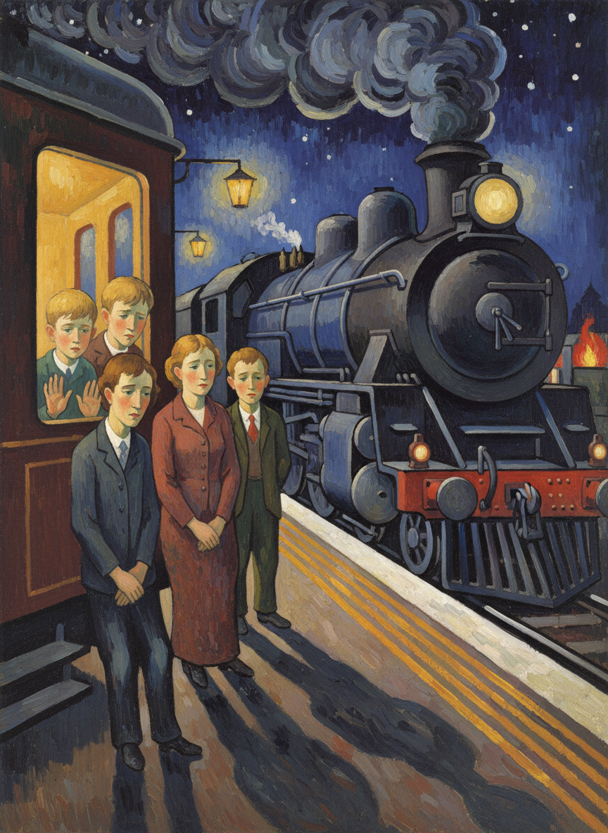 So the two families packed their boys comfortably into a first-class compartment and stood around awkwardly, aching to weep and kiss and have something warming to remember, but stifled by their peculiar British mistrust of demonstrativeness.