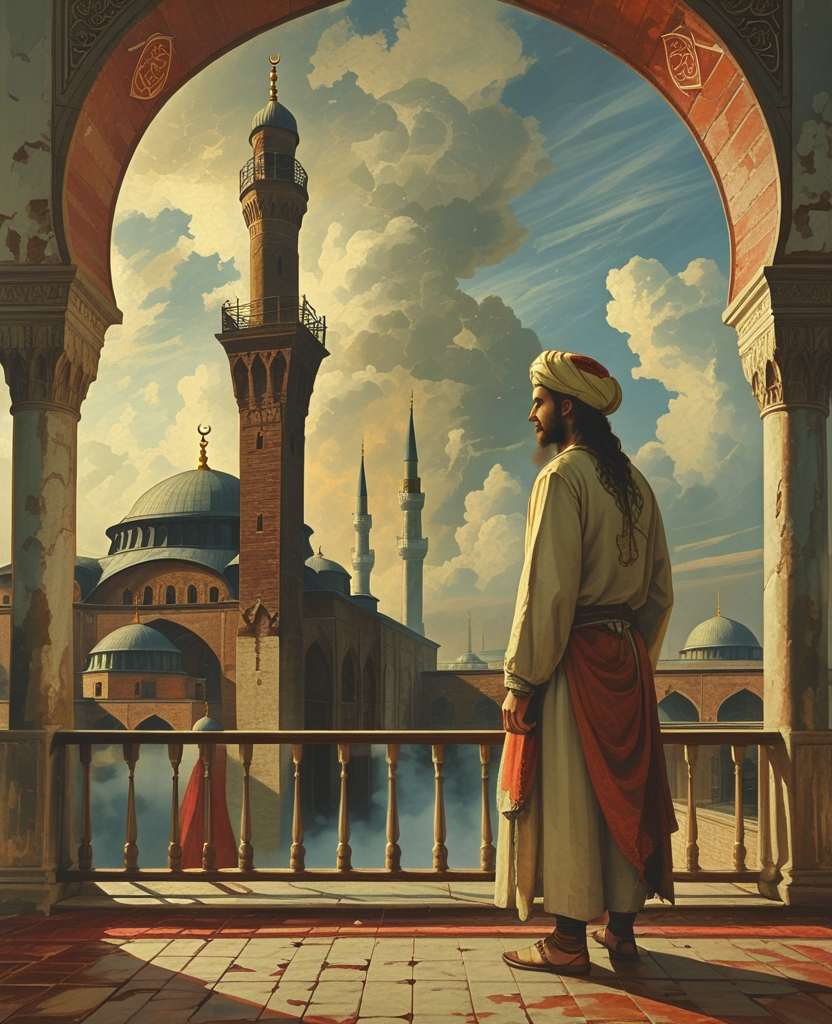 Just as the master Arab calligraphers, commited to the notion of the endless persistence of tradition and books, had for five centuries been in the habit of resting their eyes as a precaution against blindness by turning their backs to the rising sun and looking toward the western horizon, Ibn Shakir ascended the minaret of the Caliphet Mosque in the coolness of morning, and from the balcony where the muezzin called the faithful to prayer, witnessed all that would end a five-centuries-long tradition of scribal art.