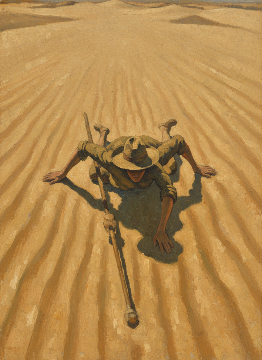 No time to think, no time to do anything save crab-scuttle in time to the guns, a hundred yards forward every three minutes, praying.
