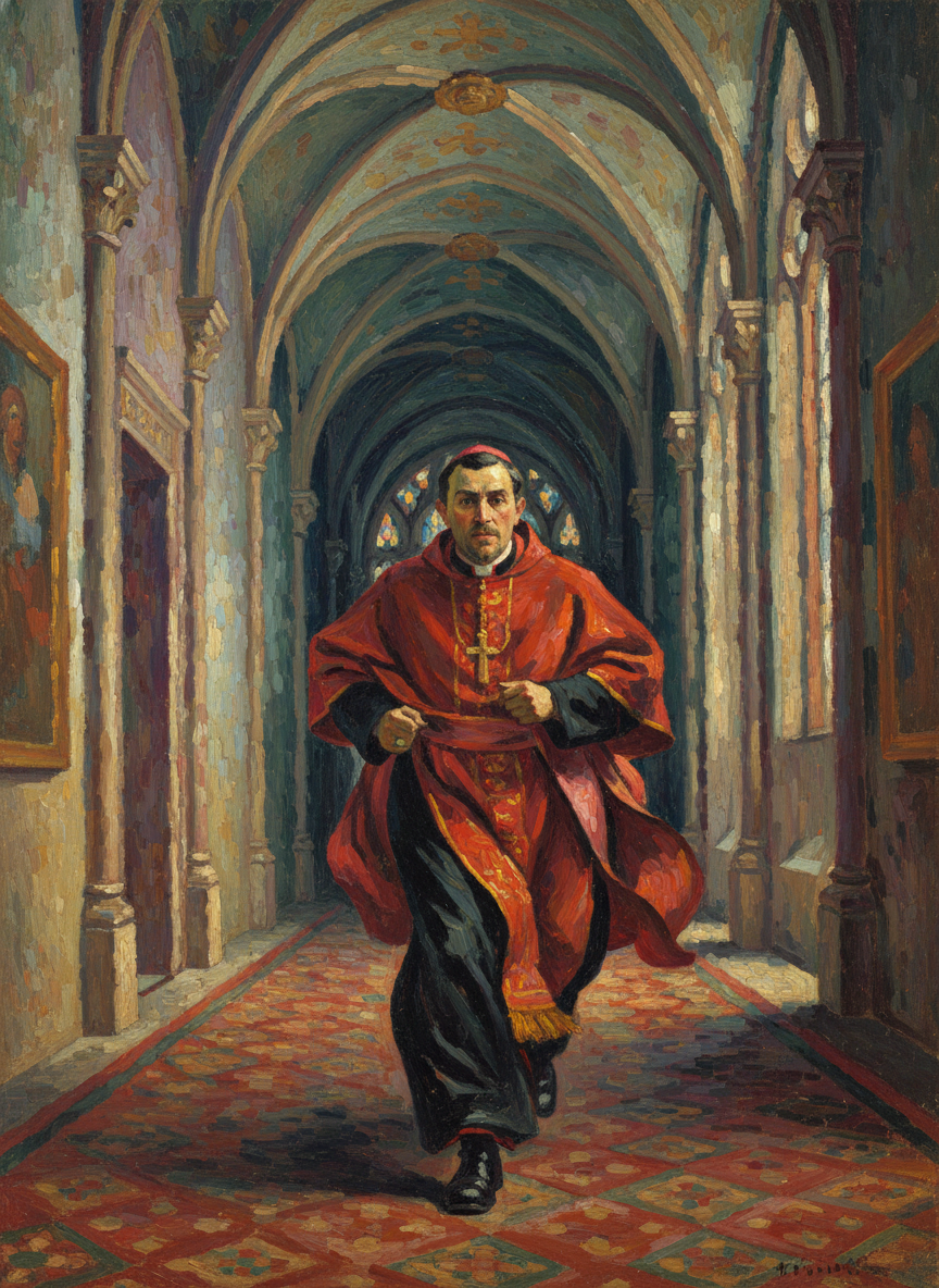 Archbishop de Bricassart ran down the beautiful high corridor, heedless of the surprised faces turning to watch him; he burst into the Cardinal’s room and stopped short.