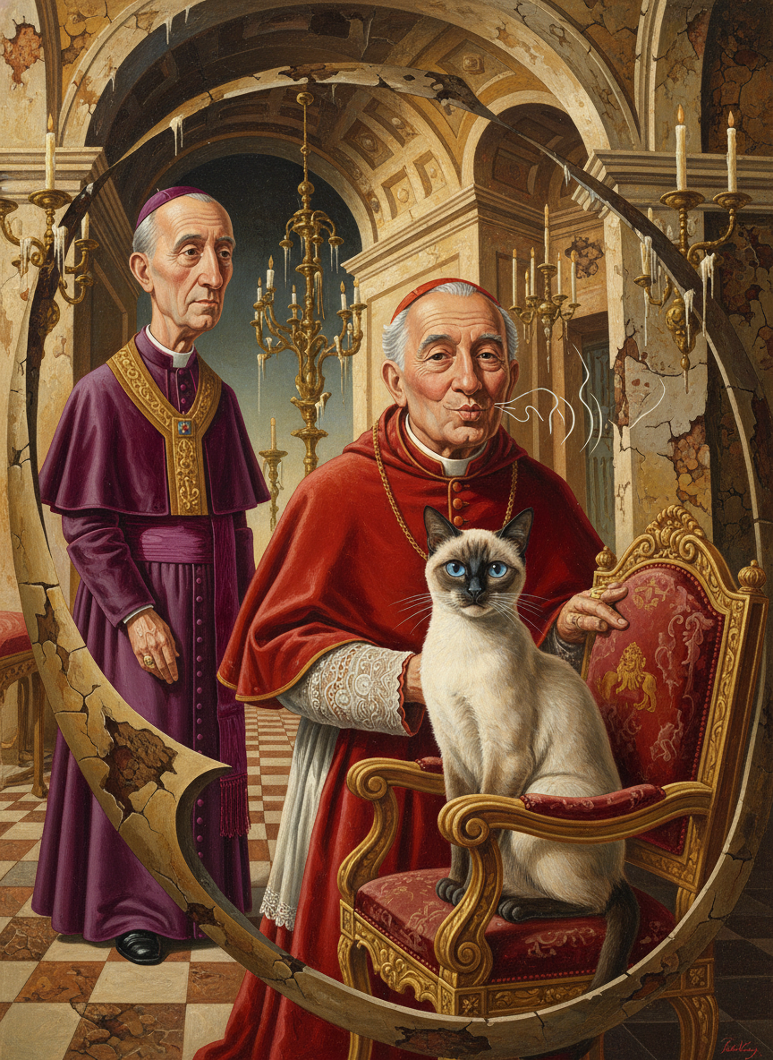 Cardinal Vittorio pursed his lips and made kissing noises at his cat, an elegant Siamese nowadays; he smiled gently, and looked at the Archbishop.