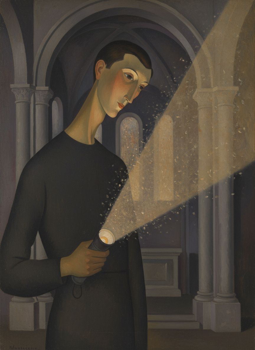 The flashlight in his hand sprang into life; he leveled his beam in the direction of the sound, not frightened so much as curious.