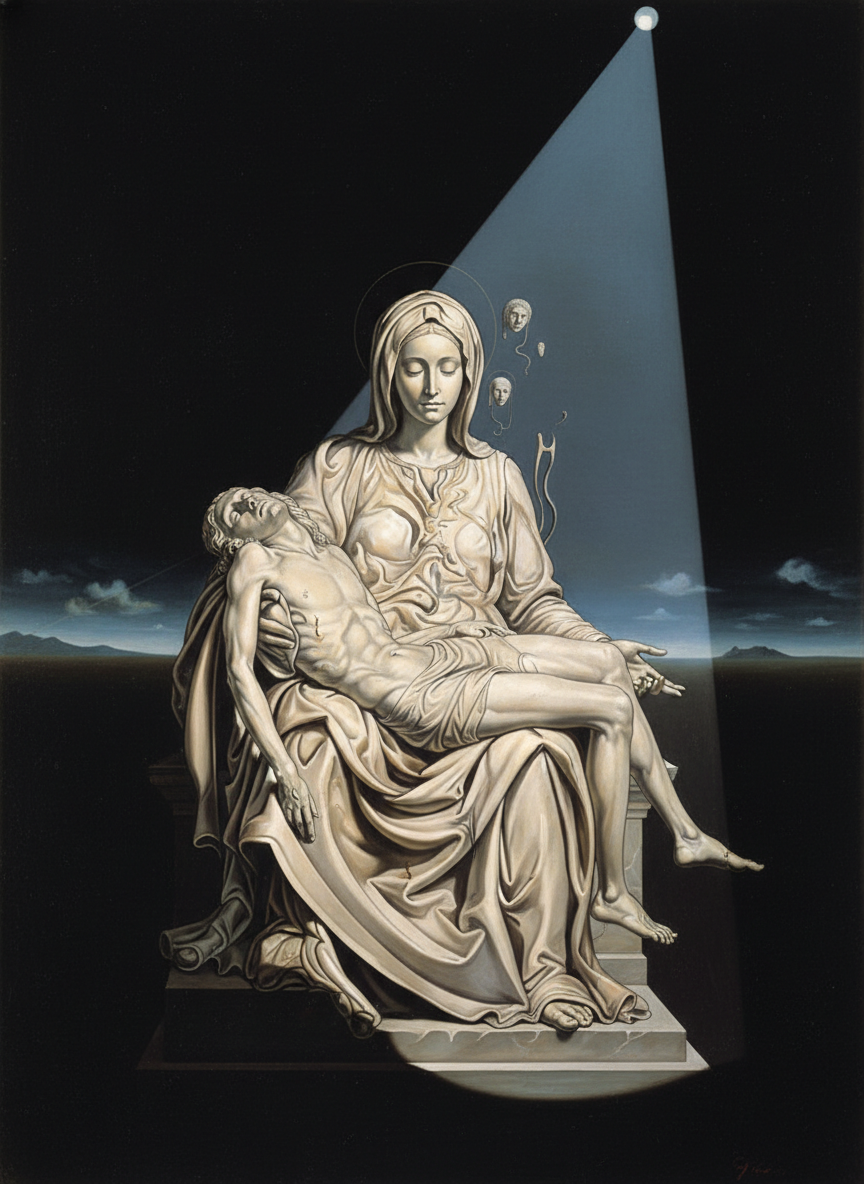 The beam played upon what had become in his eyes the most beautiful piece of sculpture in all creation: the Pietà of Michelangelo.