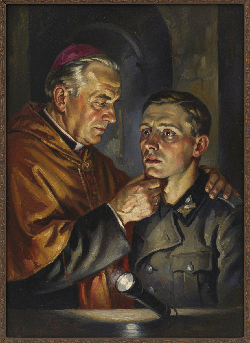 Archbishop Ralph laid his flashlight down on the floor and went forward, put his hand under the soldier’s chin and lifted it to look into the dark eyes, darker in the darkness.