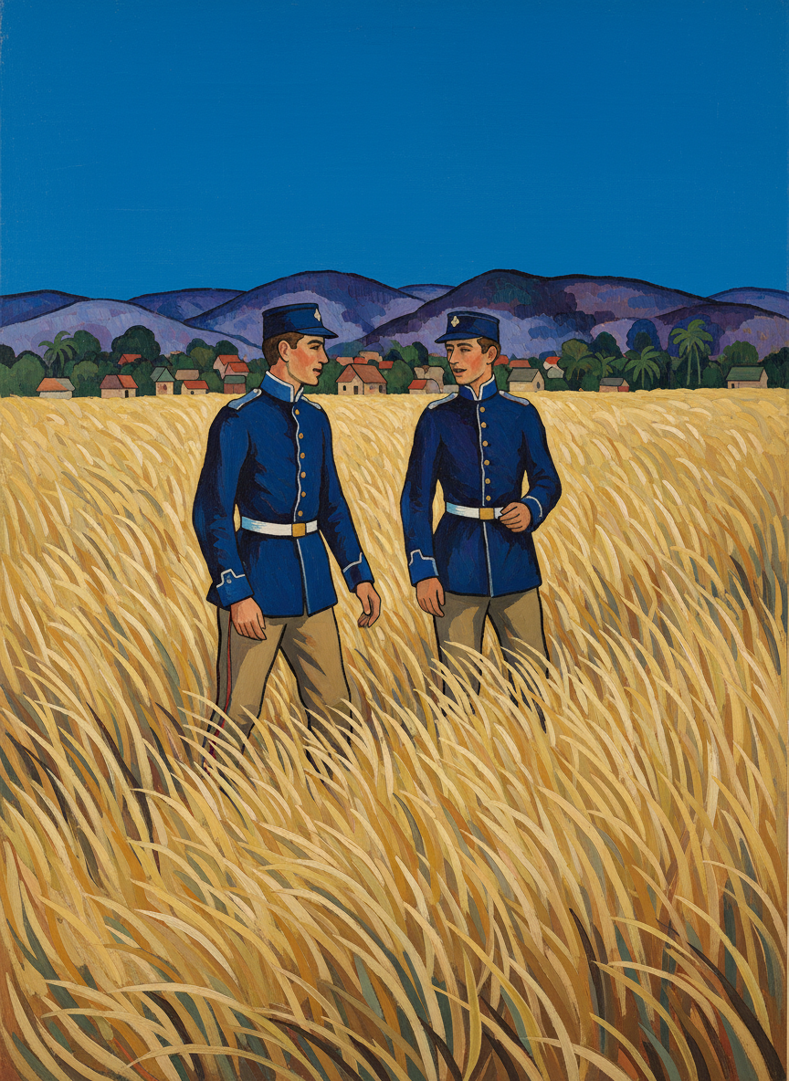 Jims and Patsy were strolling through the tall grass beyond the town, for it reminded them of Drogheda; it was the same bleached, tawny color, and long the way Drogheda grass was after a season of heavy rain.