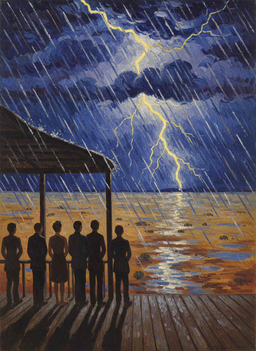 For nearly ten years no useful rain had fallen, but that day the clouds filled the sky thousands of feet deep, blackly, cracked themselves open and poured twelve inches of rain on the thirsty earth.