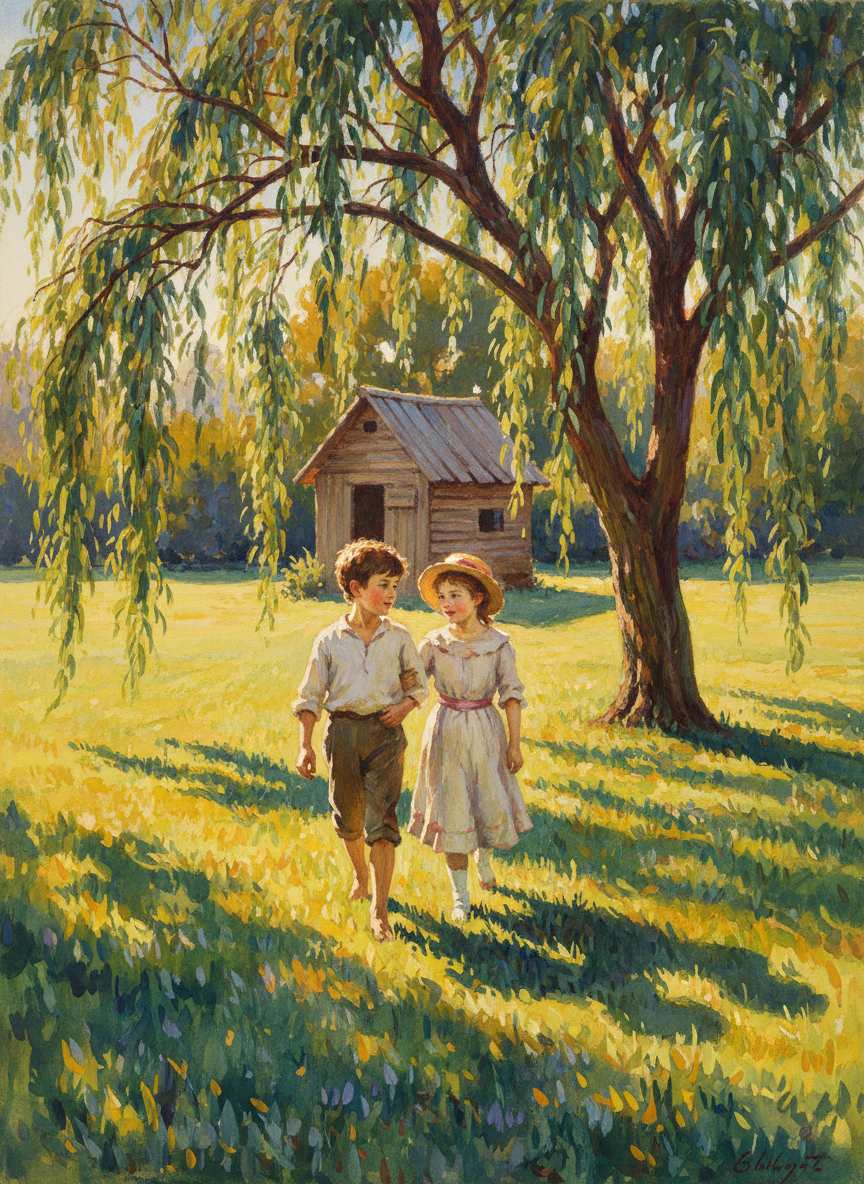 He and his sister were much of a height, so he tucked his arm companionably through hers and they sauntered away across the lawn toward their cubbyhouse, which their uncles had erected as instructed amid the down-drooping branches of a pepper tree.