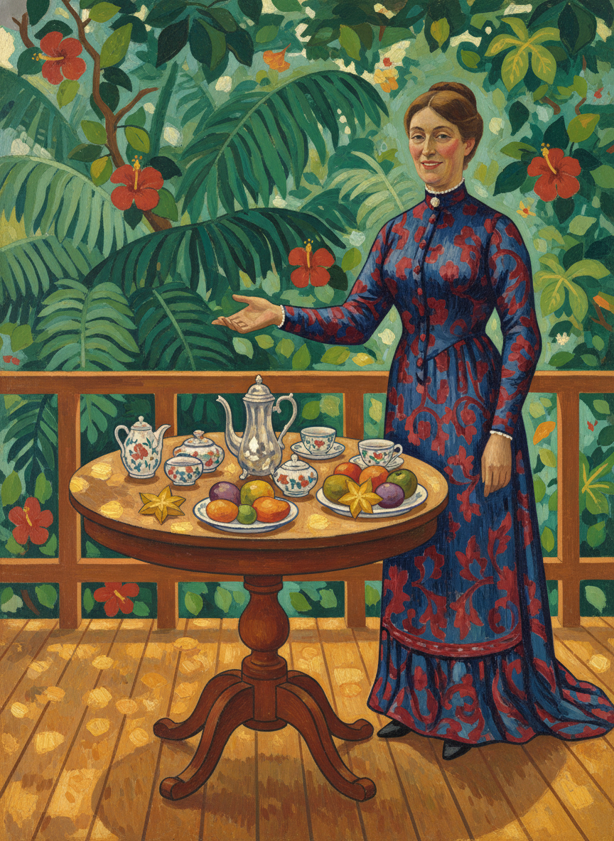 Mrs. Smith is laying on a splendid tea in your honor, and later on when it’s a bit cooler there’s to be roast leg of pork, with lots of crackling.”