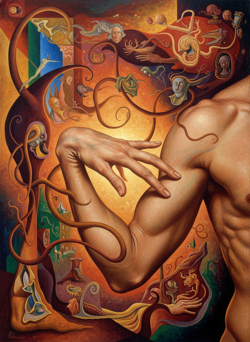 Her hand stole along his bare arm, tenderly.