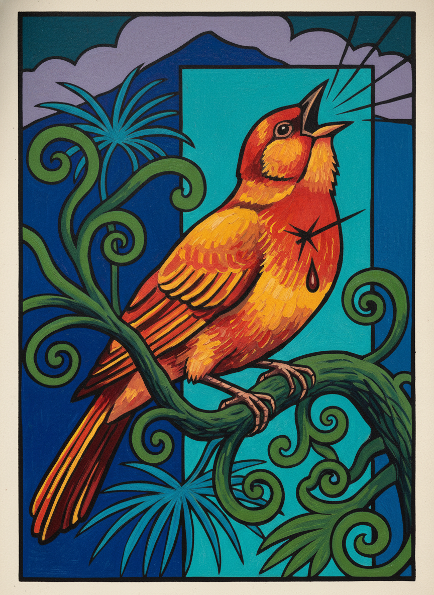 Like the old Celtic legend of the bird with the thorn in its breast, singing its heart out and dying.