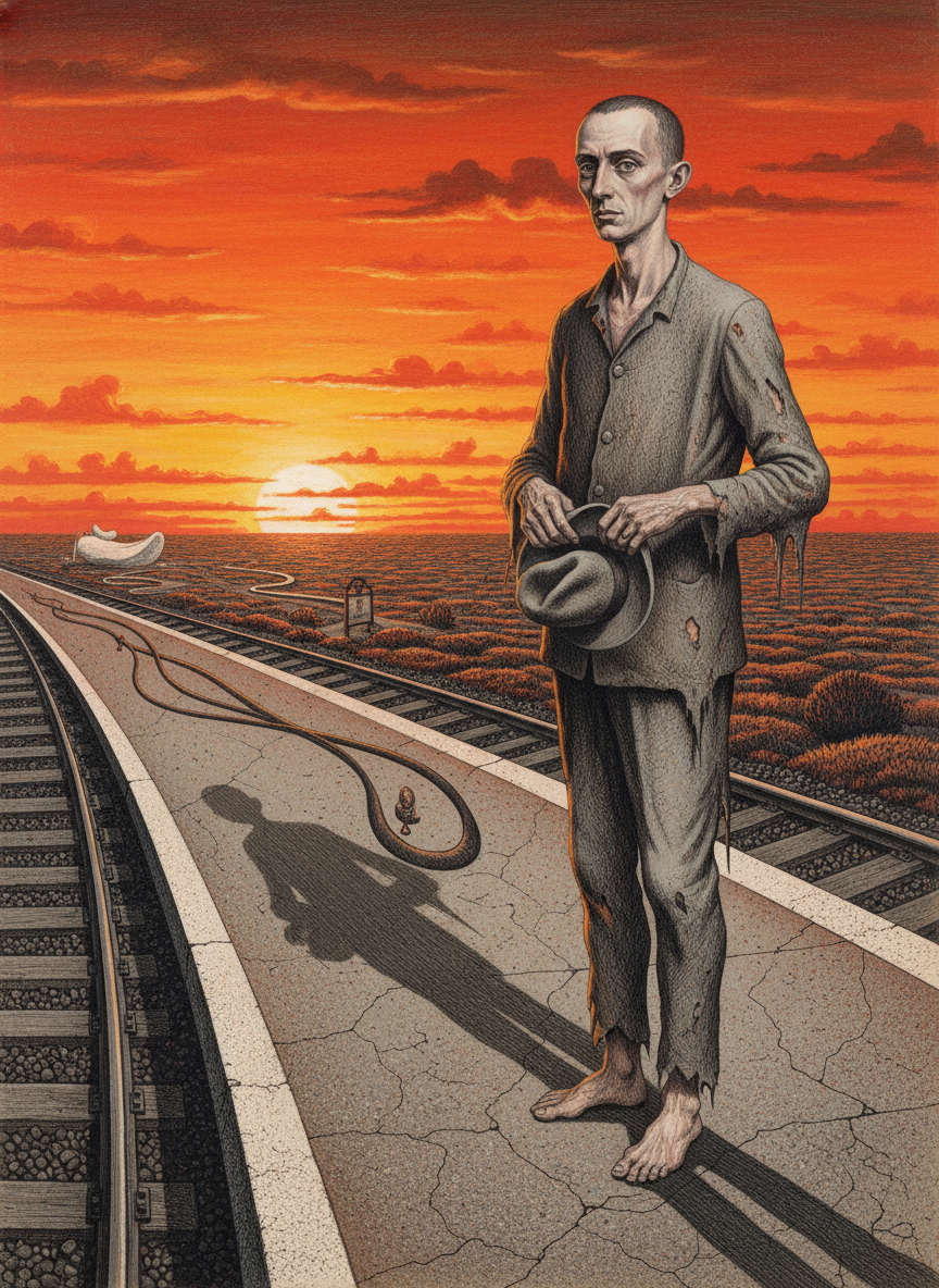 The man who stood in the Gilly sunset was too thin, gaunt almost, very pale; his hair was cropped halfway up his head, he wore shapeless clothes which hung on a frame still hinting at power for all its small size, and his well-shaped hands were clamped on the brim of a grey felt hat.