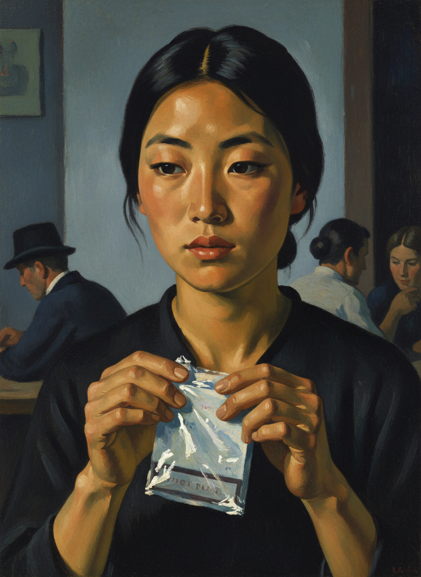 After they were seated she took her own cigarettes out of her bag, a new pack, and peeled the top cellophane from the flip-top box carefully, making sure the larger piece of cellophane still sheathed the bulk of the packet.