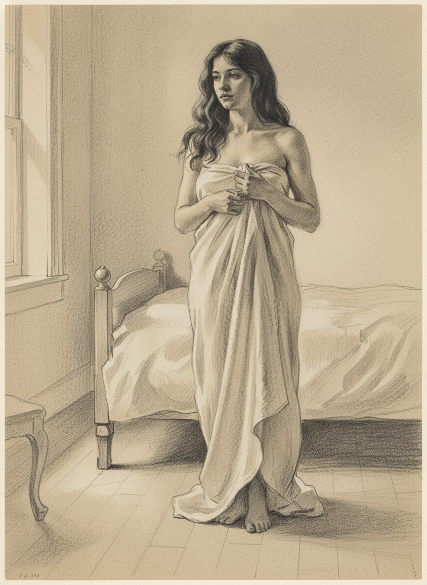 Neatly and briskly she got out of her clothes, not a scrap coyly, clambered up on the bed and spread her legs apart.