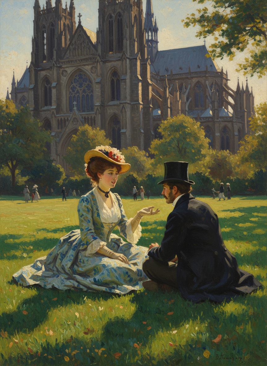 They were sitting in the Domain on the grass, just below the Gothic bulk of Saint Mary’s Cathedral.