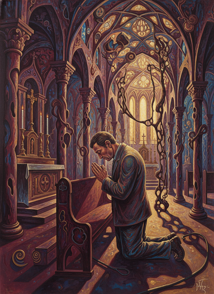 Head bowed, he genuflected and made the Sign of the Cross as he passed in front of the tabernacle, then quietly slid into a pew.