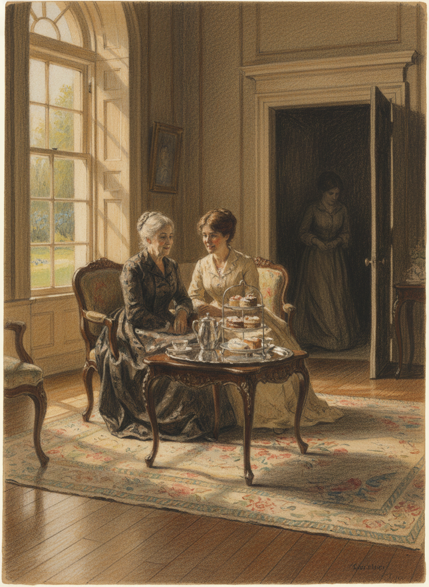 One after the other she put her feet down, made them plod up the ramp to the big house, to the drawing room where Fee sat, miraculously not working but talking to Anne Mueller instead, over an afternoon tea tray.