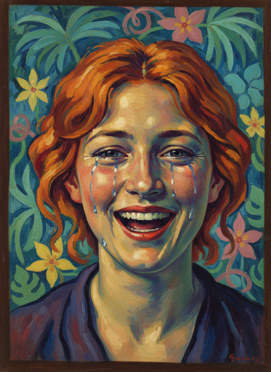 She began to laugh, weeping at the same time.