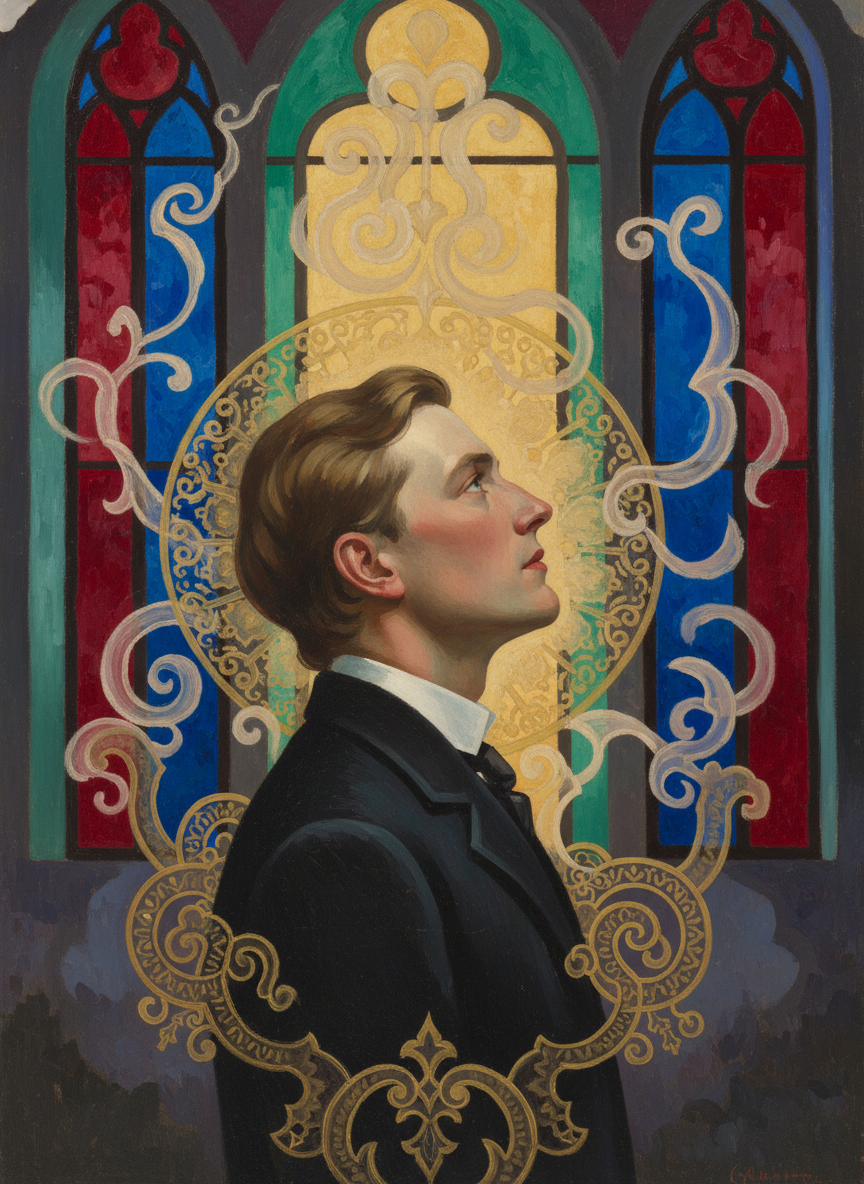 His God was limned in stained glass, wreathed in incense, wrapped in lace and gold embroidery, hymned in musical complexity, and worshipped in lovely Latin cadences.