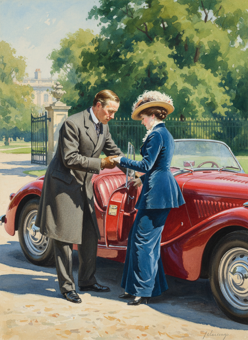 “It’s good to see you,” he added as he handed her into the red Lagonda he drove everywhere; Dane had always been a sports car fanatic, and had owned one since he was old enough to hold a license.