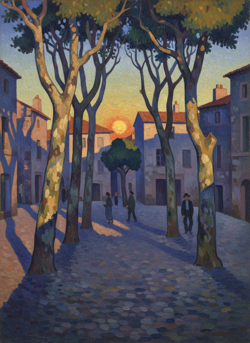 The sun was too low to warm the ancient square, and the leprous patches on the plane tree trunks looked worn, sick.