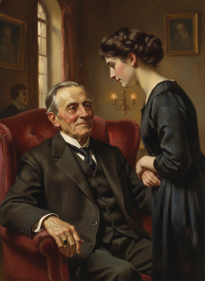 A dry chuckle came from a chair; once more she trod to salute a ring on an aging wormy hand, but this time she looked up into dark eyes, and strangely in them saw love.