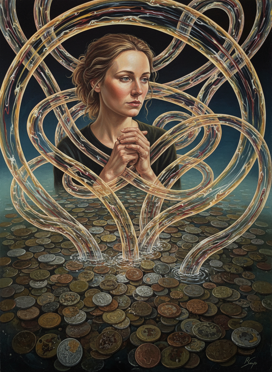 “Ah, but you don’t understand,” she said, looking thoughtfully at the twinkling streams of water, the dirty pool loaded with dirty coins.