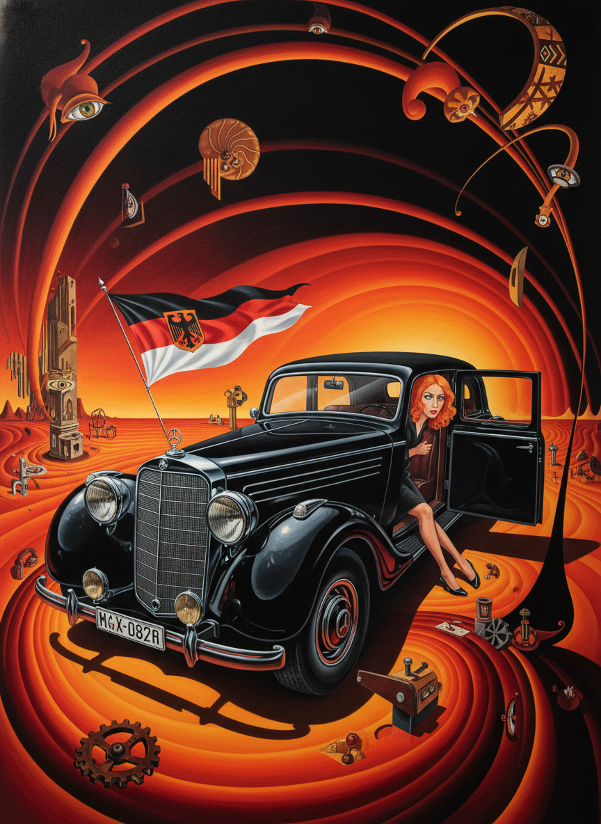 “You’re teasing me,” she said, disgusted, climbing into his Mercedes limousine, which had a German pennant fluttering from its bonnet talisman.