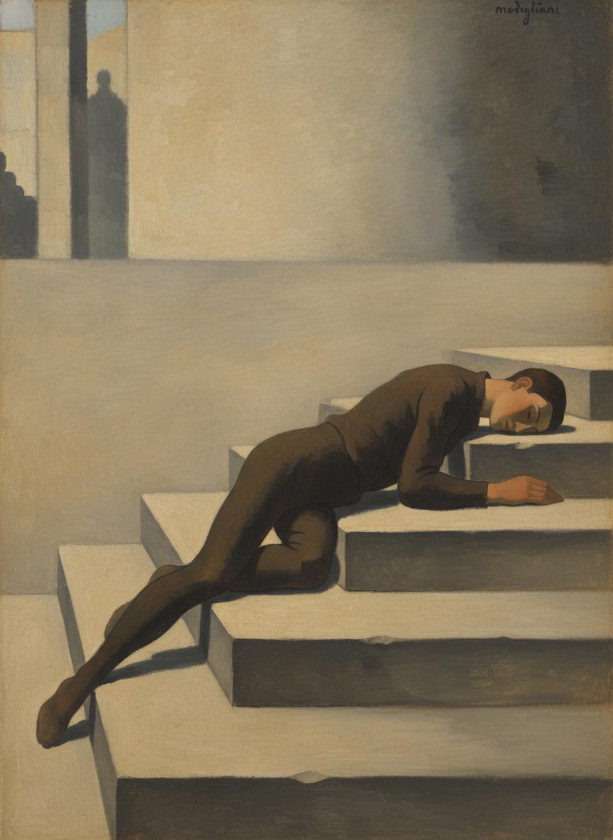 He was lying on the steps, face down, as though dead.
