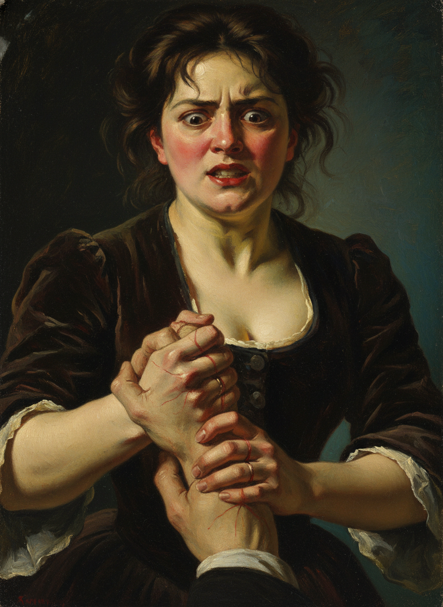 Her hands had gone up to his wrists, but not to enclose them gently, as with Dane; the nails bit in, scored down to meat savagely.