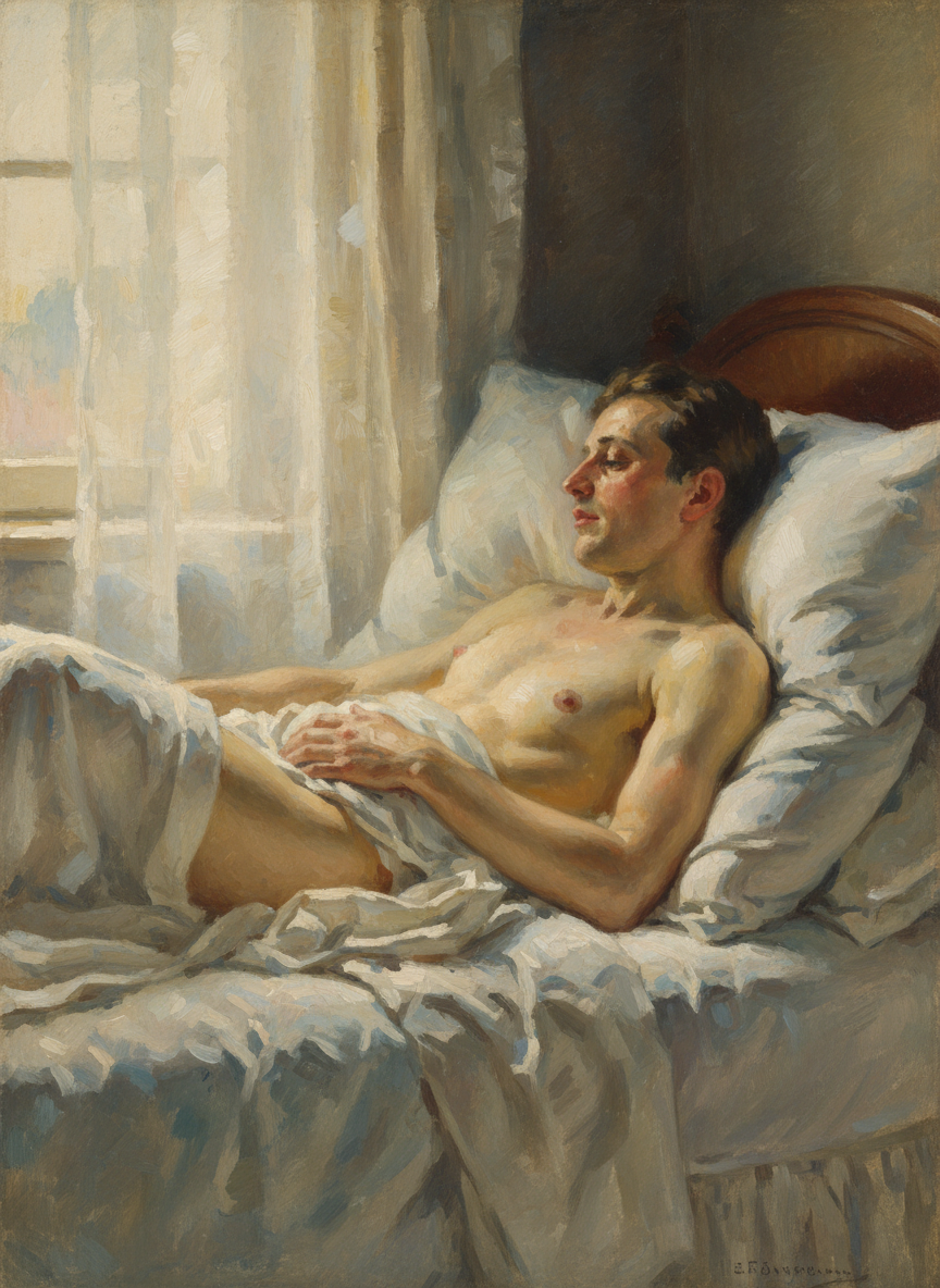 She put her palm on his flank to feel the texture of his skin, slid her hand across warm muscle and cupped it around the soft, heavy mass in his groin.