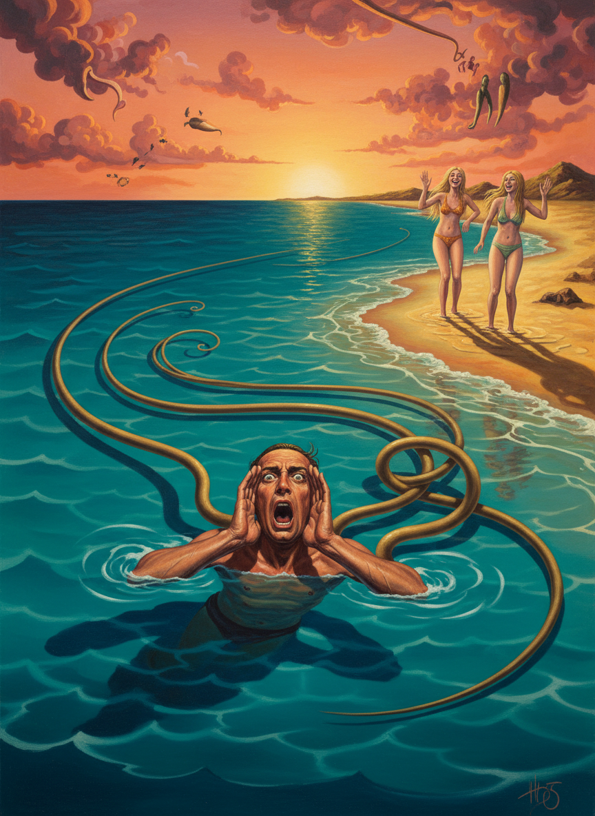 Cupping his hands around his mouth, he called to them in German to stay in shallow water because of the current.