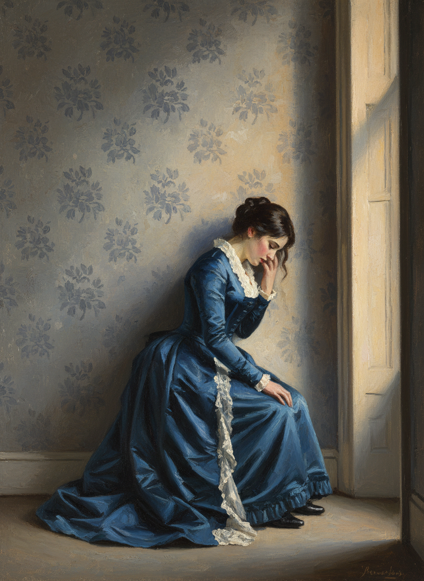 Her knees buckled, she began to slide very slowly downward, wound up in a curled heap on the floor.