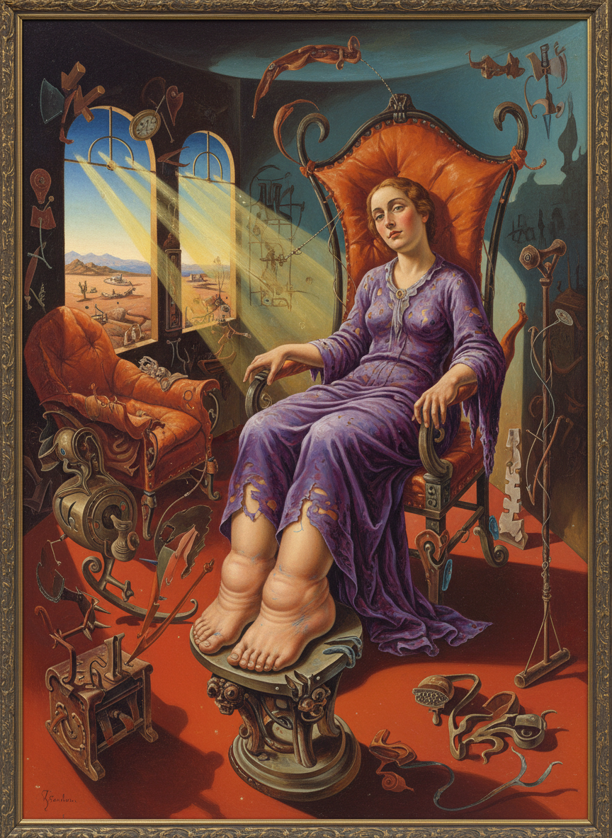It was only when she was seated and he could gaze down upon her whole person that he noticed how visibly swollen her feet and ankles were.