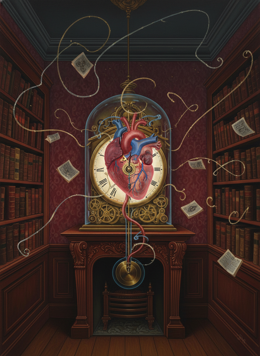 The room had become filled with tiny cries, rustles, whispers; the clock was ticking in time with his heart.