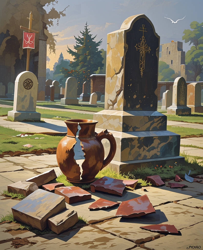 Someone had broken an earthenware pitcher beside my mother’s grave.