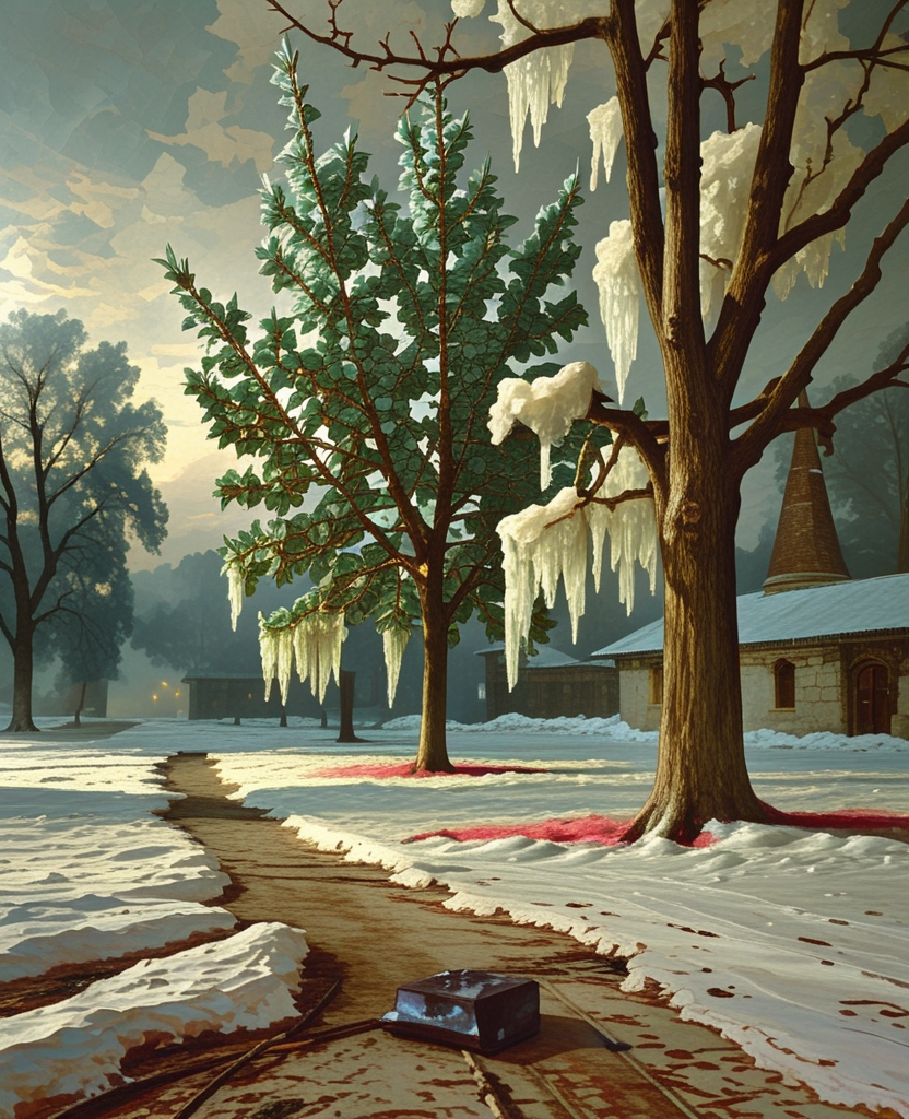 I also noticed icicles the size of my little finger hanging from the branches of the linden tree in a place whose misery, snow and neglect now evoked nothing but death.