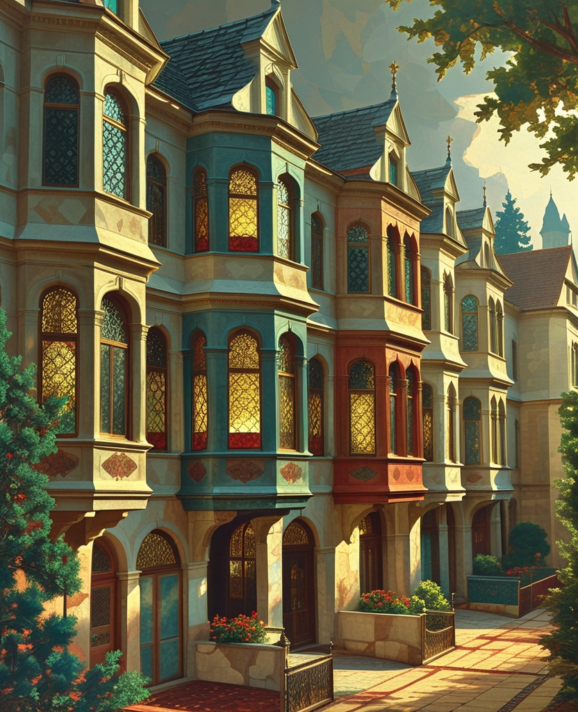 In other areas razed by fire, large affluent houses had been built, and I was astonished by their extravagance, by windows of the most expensive Venetian stained glass, and by lavish two-story residences with bay windows suspended above high walls.