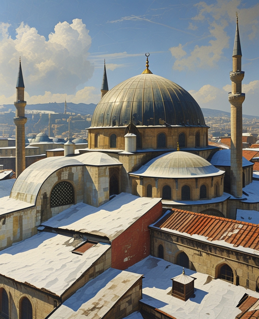 Snow had already begun to accumulate on the rooftops facing north and on sections of the dome exposed to the northeasterly breeze.