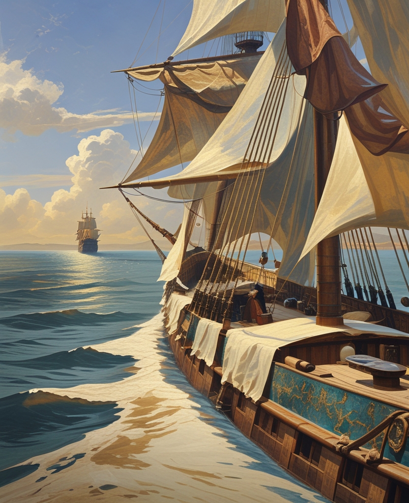 An approaching ship, whose sails were being lowered, greeted me with a flutter of canvas.
