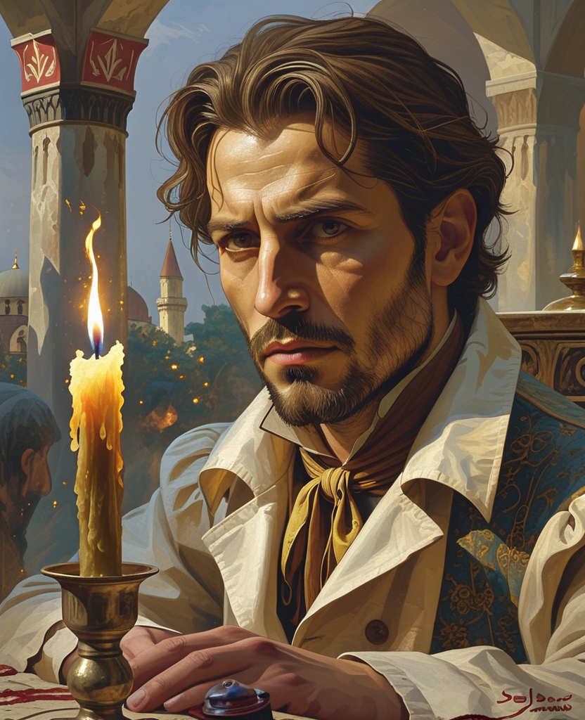His face was illuminated not by the nearby candle, but by the pleasure of observation itself.