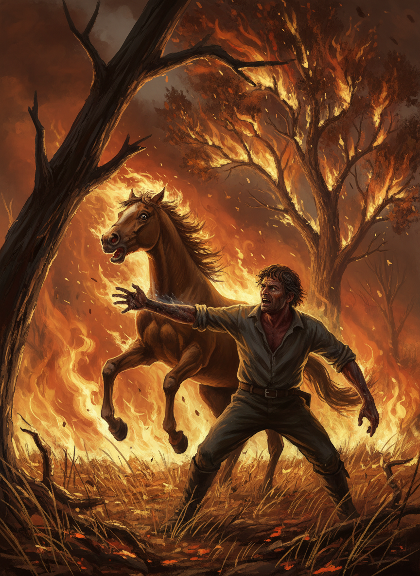 Even as he thought it, a desiccated stringybark behind him shot flames in every direction, the gum in it exploding.