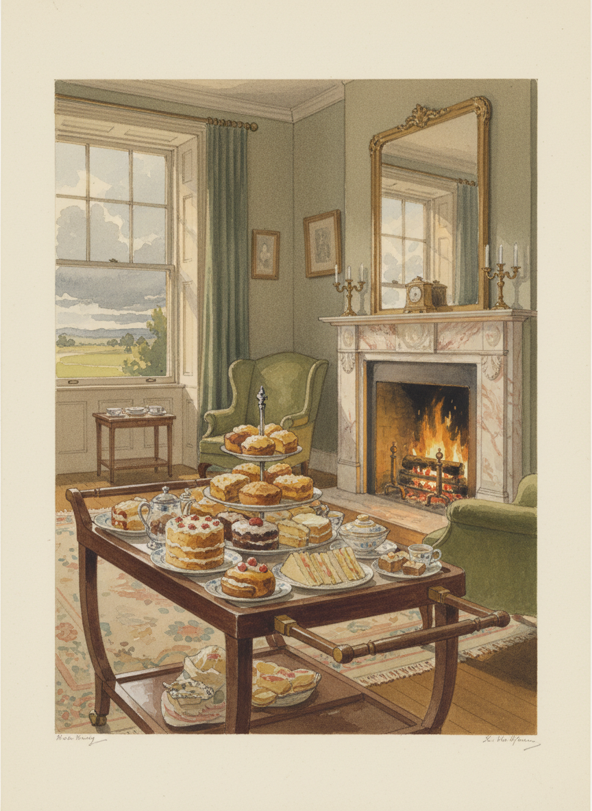 The beautiful pungent smell of burning eucalyptus wood in the grate and the heaped cakes and sandwiches on the afternoon tea trolley were too alluring.
