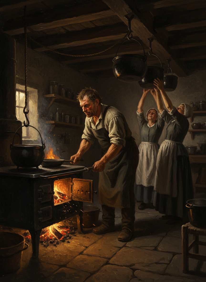 Smith stoked up the range firebox and the maids began bringing down huge pots from their ceiling hooks.
