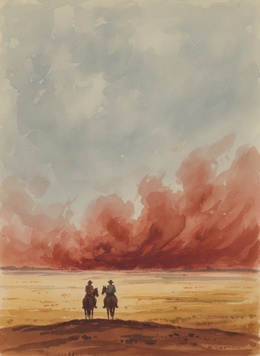 “I reckon it’s about five miles wide and in this wind it’s traveling almost as fast as a horse can gallop.
